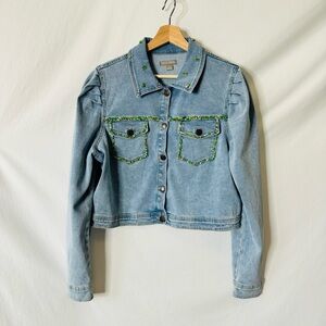 Vintage Y2K Denim Beaded Cropped Jean Jacket